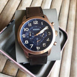 Fossil Pilot 54 Chronograph Blue Dial Brown Leather Strap Watch for Men - FS5204