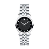 Movado Museum Classic Black Dial Silver Steel Strap Watch For Women - 0606858