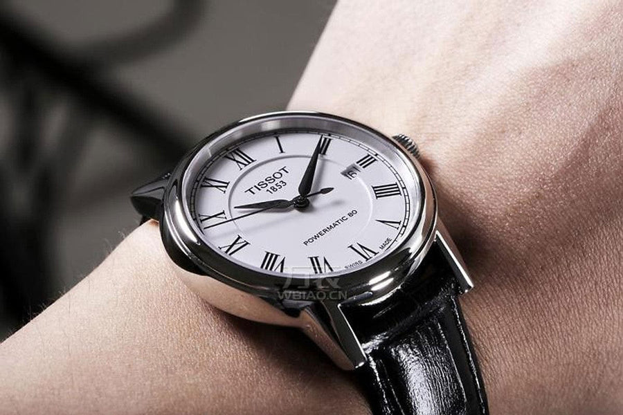 Tissot Carson Powermatic 80 White Dial Black Leather Strap Watch For Men - T085.407.16.013.00
