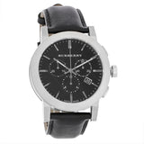 Burberry The City Chronograph Black Dial Black Leather Strap Watch for Men - BU9356