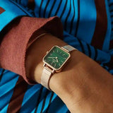 Daniel Wellington Quadro Green Dial Gold Stainless Steel Watch For Women - DW00100520