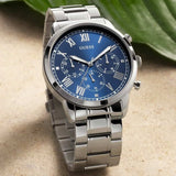 Guess Hendrix Chronograph Blue Dial Silver Steel Strap Watch for Men - W1309G1