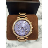 Michael Kors Parker Purple Dial Rose Gold Steel Strap Watch for Women - MK6169