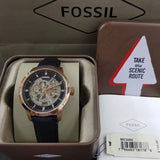 Fossil Townsman Automatic Skeleton Black Dial Black Leather Strap Watch for Men - ME3084