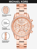 Michael Kors Ritz Chronograph Rose Gold Dial Rose Gold Steel Strap Watch For Women - MK6598