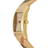 Burberry Pioneer Gold Dial Haymarket Beige Leather Strap Watch for Women - BU9509