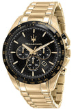 Maserati Traguardo Chronograph Black Dial Gold Steel Strap Watch For Men - R8873612041