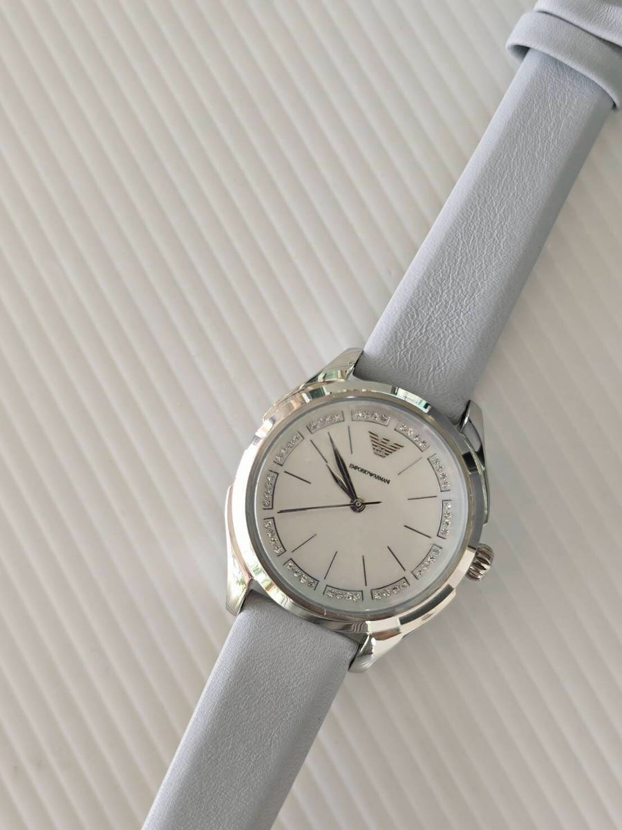 Emporio Armani Valeria Mother of Pearl Dial Blue Leather Strap Watch for Women - AR11032