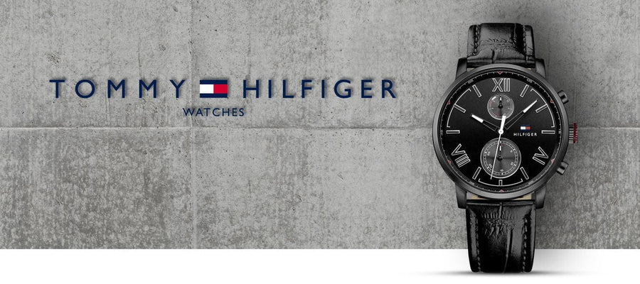 Tommy Hilfiger Aden Chronograph Black Dial Black Leather Strap Watch for Men - 1791310