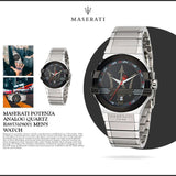 Maserati Potenza Black Dial Silver Steel Strap Watch For Men - R8853108001