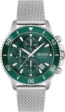 Hugo Boss Admiral Green Dial Silver Mesh Bracelet Watch for Men - 1513905