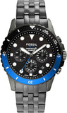 Fossil FB-01 Chronograph Black Dial Grey Steel Strap Watch for Men - FS5835