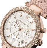 Michael Kors Parker Chronograph White Dial Pink Leather Strap Watch For Women - MK6935