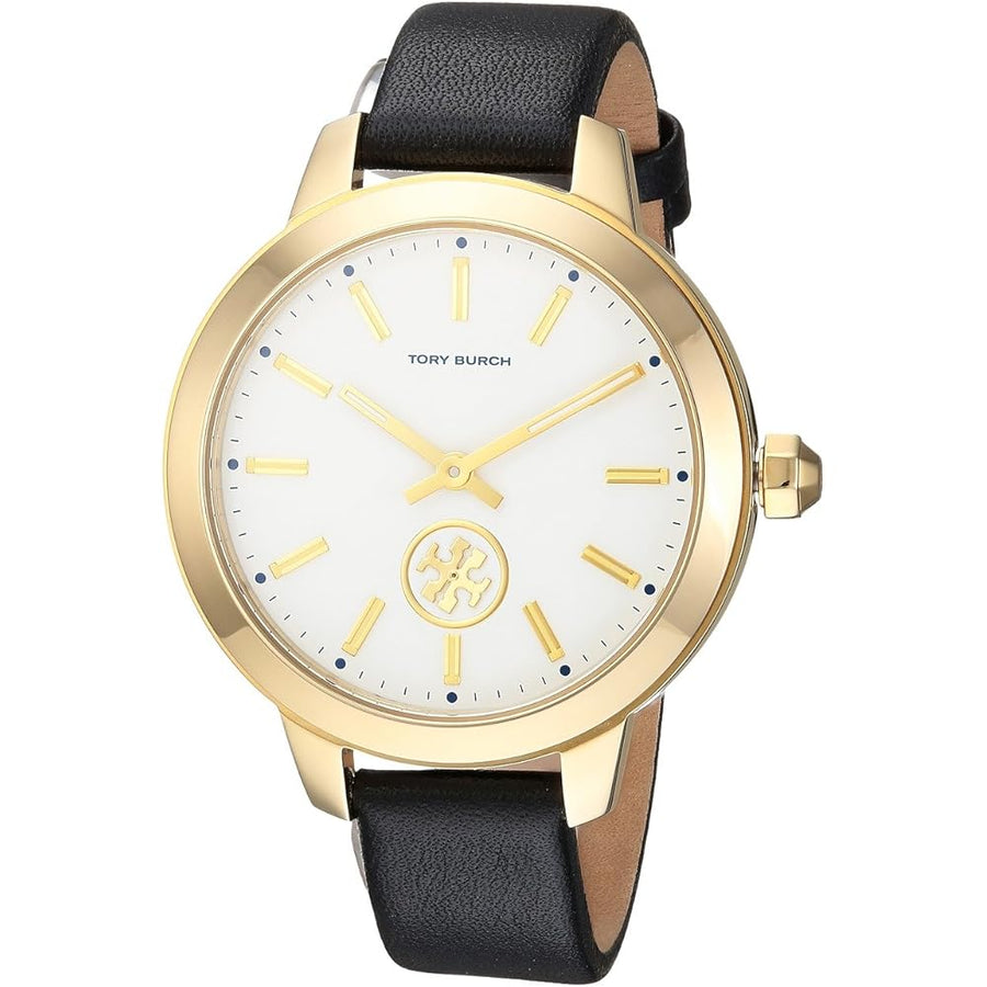 Tory Burch Collins White Dial Black Leather Strap Watch for Women - TBW1205