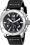 Fossil Modern Machine Chronograph Black Dial Black Leather Strap Watch for Men - FS4928