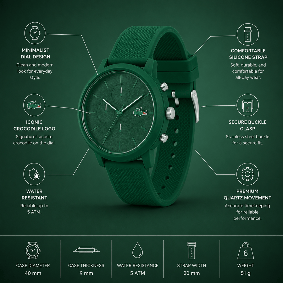 Lacoste 12.12 Chronograph Green Dial Green Silicon Strap Watch for Men - 2011245