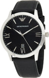 Emporio Armani Giovanni Analog Black Dial Black Leather Strap Watch For Men - AR11210