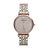 Emporio Armani Gianni T Bar Pink Dial Two Tone Steel Strap Watch For Women - AR11223