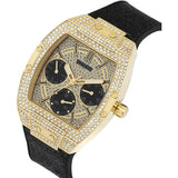 Guess Phoenix Multifunction Crystals Gold Dial Black Silicone Strap Watch For Men - GW0048G2