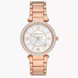 Michael Kors Parker Three-Hand Mother of Pearl White Dial Rose Gold Steel Strap Watch For Women - MK4695