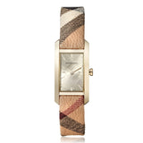 Burberry Pioneer Gold Dial Haymarket Beige Leather Strap Watch for Women - BU9509