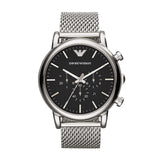 Emporio Armani Chronograph Black Dial Silver Mesh Bracelet Watch For Men - AR11104