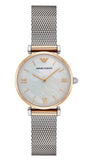 Emporio Armani Gianni T Bar Mother of Pearl Dial Silver Mesh Bracelet Watch For Women - AR2068