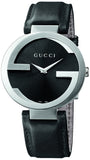 Gucci Interlocking G Iconic Black Dial Black Leather Strap Watch For Men - YA133205