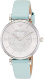 Emporio Armani Gianni T Bar Analog Crystals Silver Dial Blue Leather Strap Watch For Women - AR11443