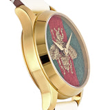 Gucci G Timeless Quartz Red & Green Dial Beige Leather Strap Watch For Women - YA1265009