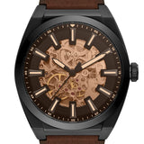 Fossil Everett Automatic Analog Black Dial Brown Leather Strap Watch for Men - ME3207