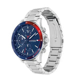 Tommy Hilfiger Bank Chronograph Blue Dial Silver Steel Strap Watch for Men - 1791718