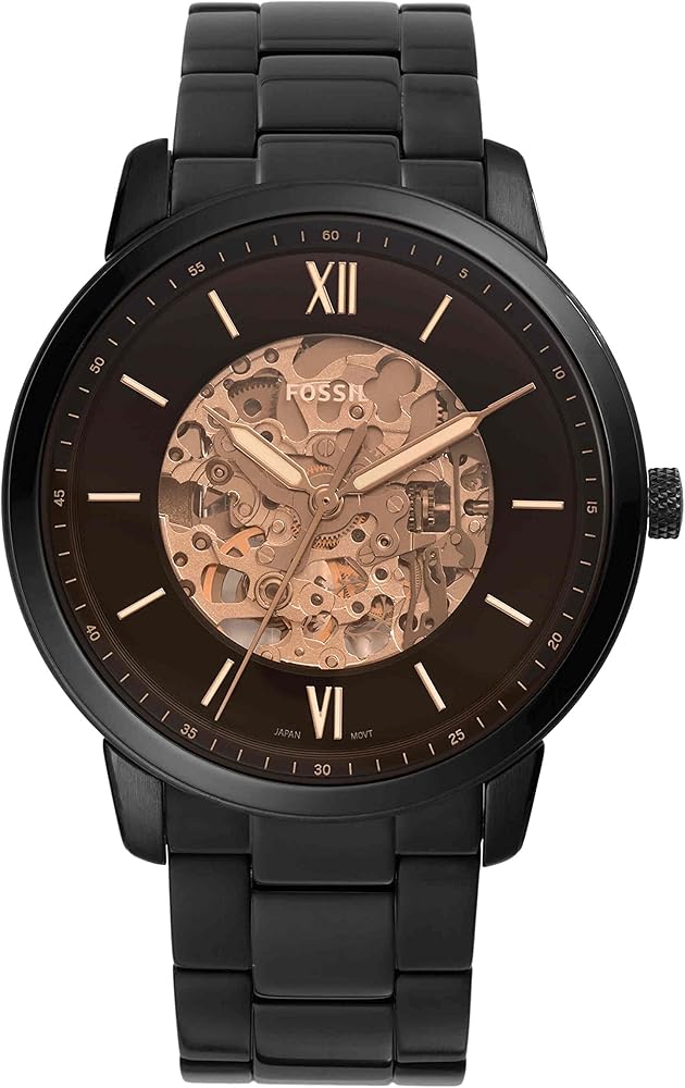 Fossil Neutra Automatic Skeleton Black Dial Black Steel Strap Watch for Men - ME3183