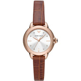 Emporio Armani Mia Quartz Silver Dial Brown Leather Strap Watch For Women - AR11525