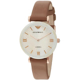 Emporio Armani Gianni T Bar Quartz Mother of Pearl White Dial Brown Leather Strap Watch For Women - AR11040