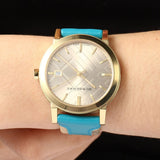 Burberry The City Gold Dial Blue Leather Strap Watch for Women - BU9018