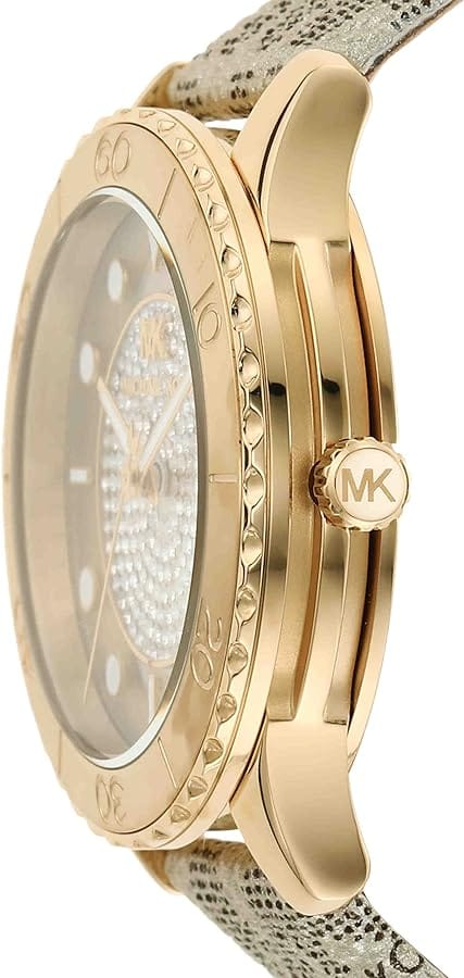 Michael Kors Runway Three Hand Quartz Gold Dial Brown Leather Strap Watch For Women - MK6999