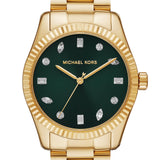 Michael Kors Lexington Three Hand Green Dial Gold Steel Strap Watch For Women - MK7449