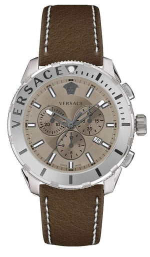 Versace Casual Chronograph Grey Dial Brown Leather Strap Watch for Men - VERG001-18