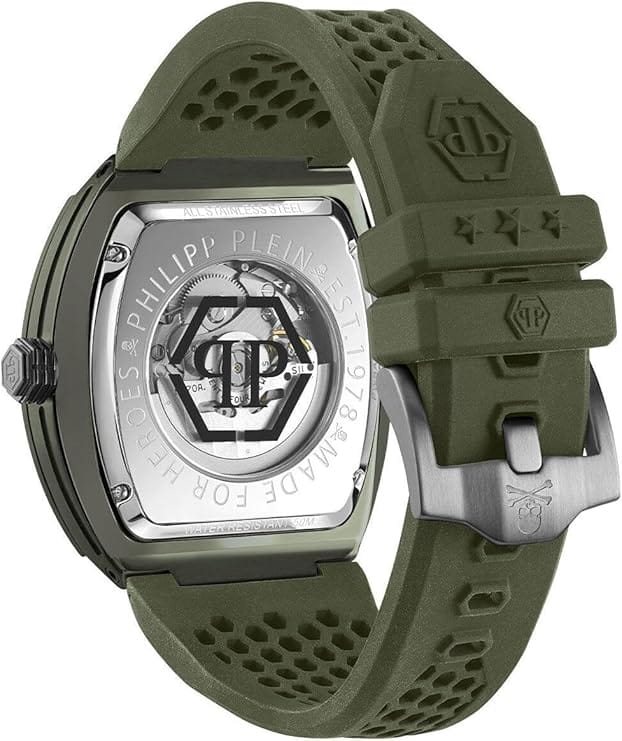 Philipp Plein The Skeleton Green Dial Green Silicone Strap Watch for Men- PWVBA0223