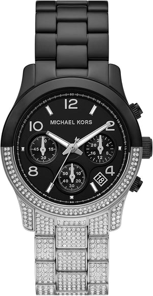 Michael Kors Runway Pavé Black Dial Two Tone Steel Strap Watch for Women - MK7433