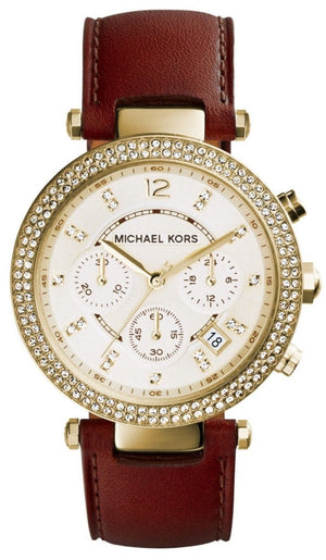 Michael Kors Parker Champagne Dial Brown Leather Strap Watch for Women - MK2249