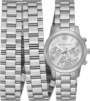 Michael Kors Runway 18K Rhodium Plated Triple Wrap Silver Dial Silver Steel Strap Watch for Women - MK7451