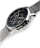 Tommy Hilfiger Chronograph Black Dial Silver Mesh Bracelet Watch for Men - 1791292