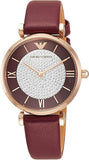 Emporio Armani Gianni T Bar Crystals Maroon Dial Maroon Leather Strap Watch for Women - AR11487