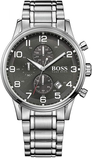 Hugo Boss Aeroliner Black Dial Silver Steel Strap Watch for Men - 1513181