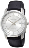 Calvin Klein Infinity Silver Dial Black Leather Strap Watch for Men - K5S341C6