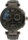 Versace V-Racer Aion Chronograph Black Dial Black Leather Strap Watch for Men - VBR030017