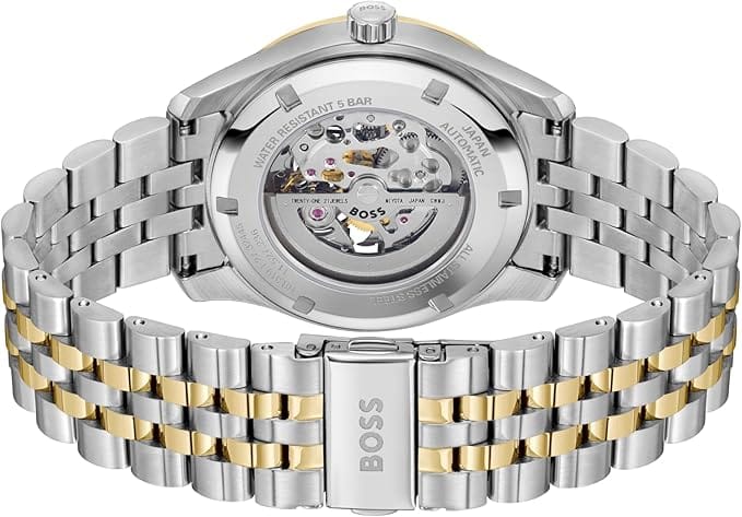 Hugo Boss Principle Skeleton Silver Dial Two Tone Steel Strap Watch for Men - 1514237