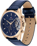 Tommy Hilfiger Baker Chronograph Quartz Blue Dial Blue Leather Strap Watch For Men - 1710451